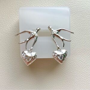 Silver Heart and Bird Earrings